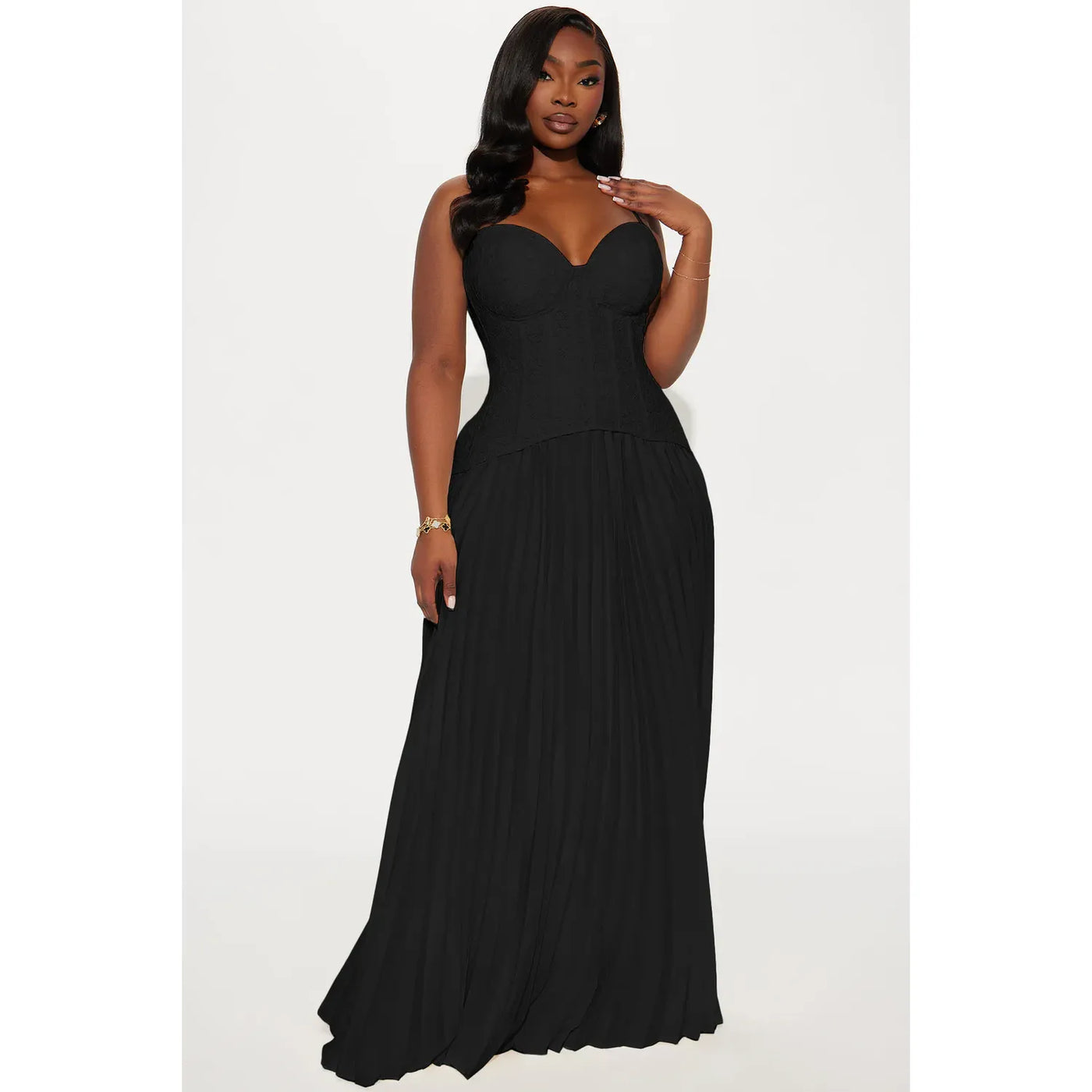 Black Daniella Lace Corset Pleated Maxi – The Curvy Rental Boutique