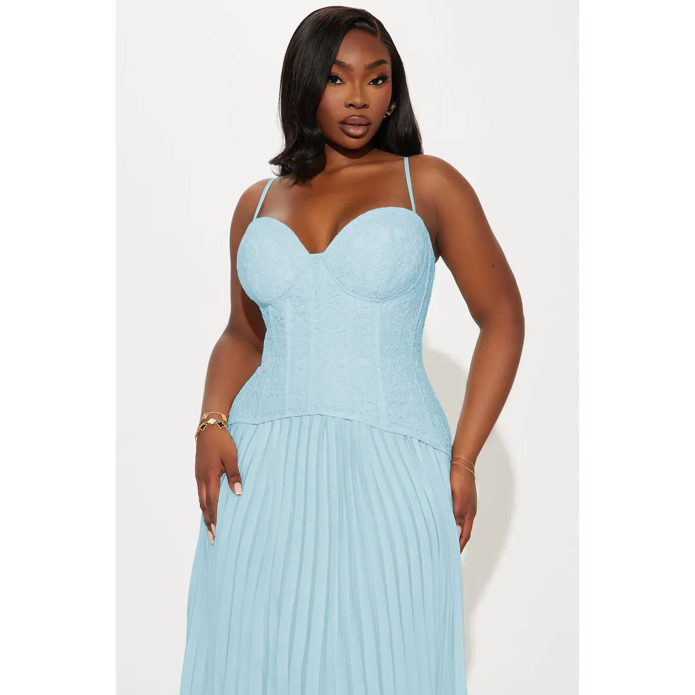 Blue Daniella Lace Corset Pleated Maxi – The Curvy Rental Boutique
