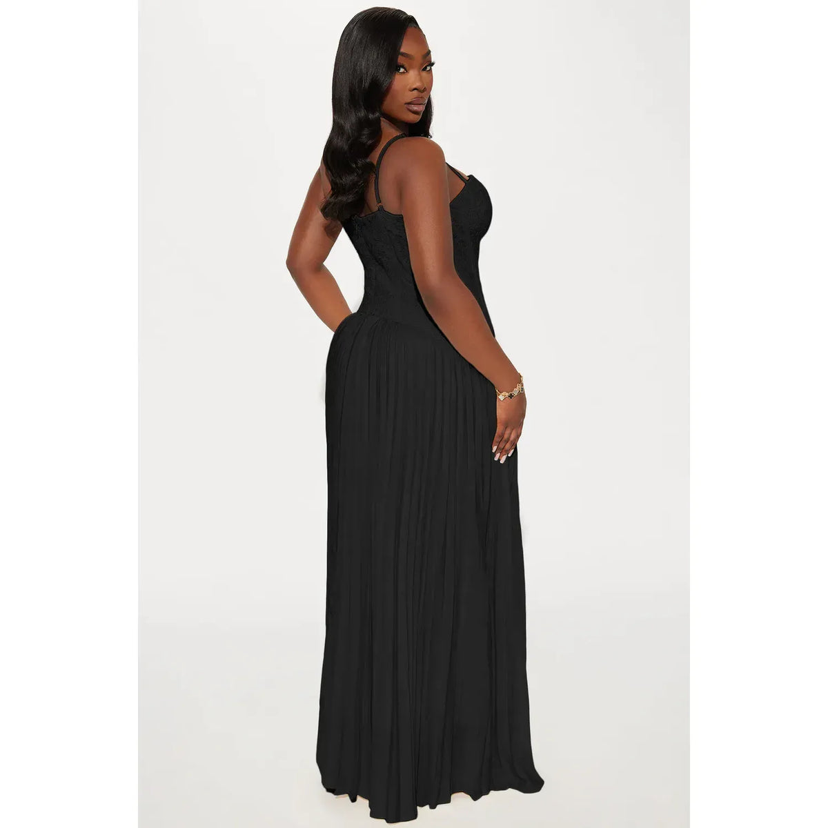 Black Daniella Lace Corset Pleated Maxi – The Curvy Rental Boutique