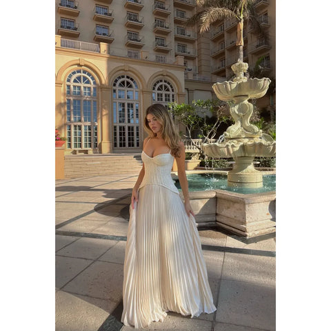 daniella lace corset pleated maxi dress Cream Daniella Lace Corset Pleated Maxi – The Curvy Rental Boutique