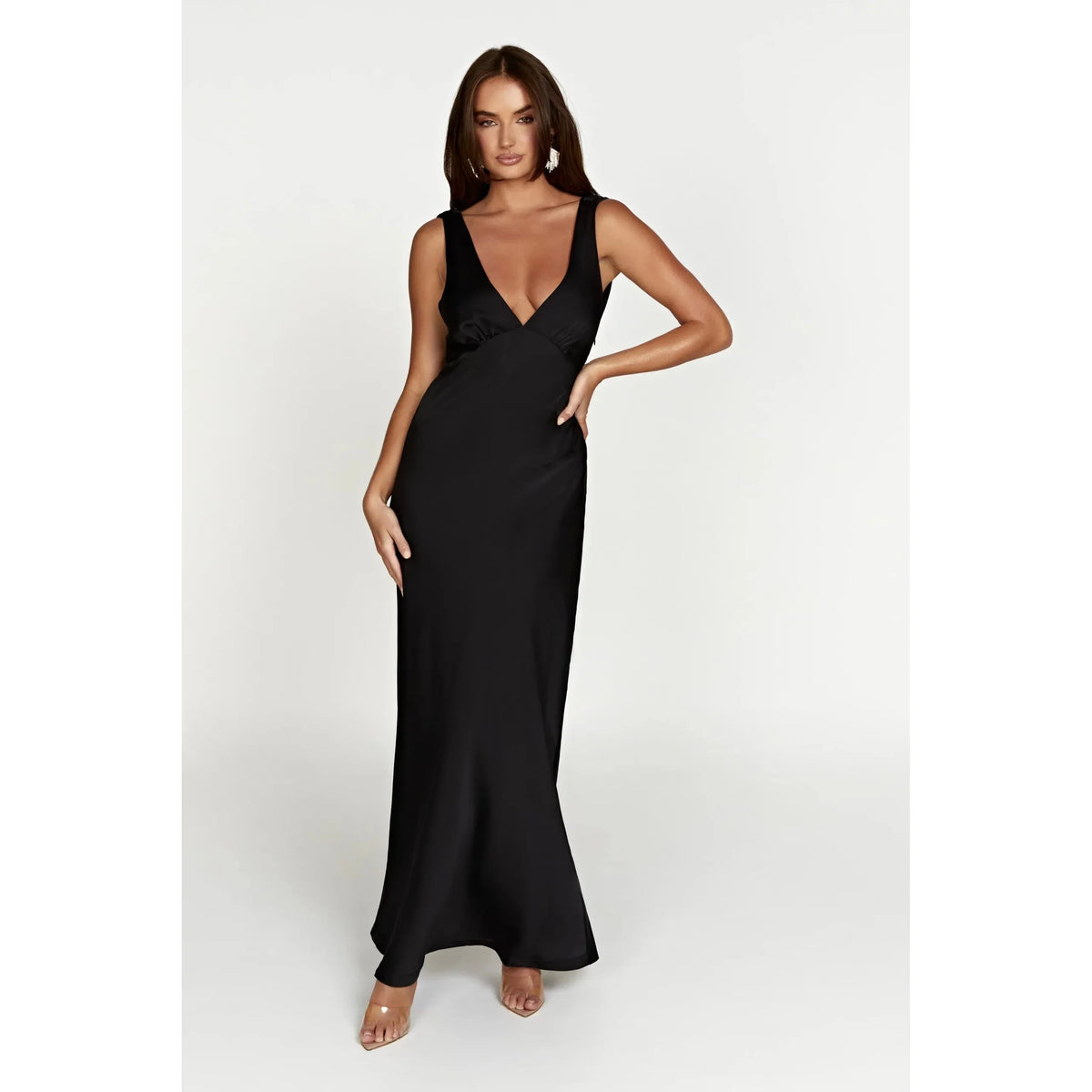 Black Nadia Satin Cowl Back Maxi