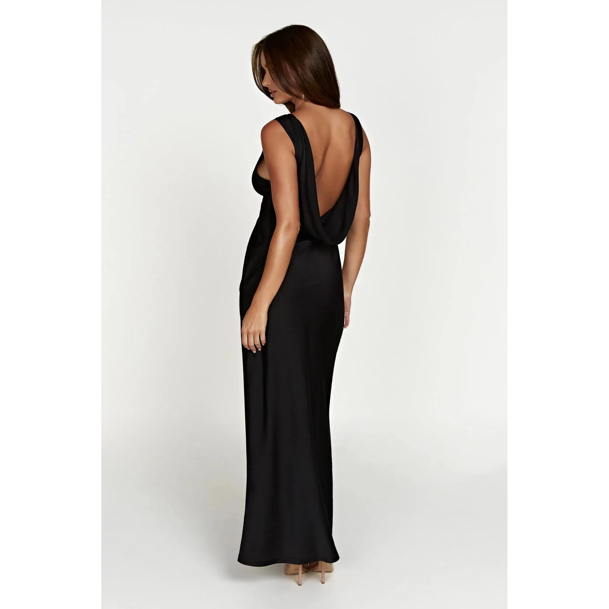 Black Nadia Satin Cowl Back Maxi