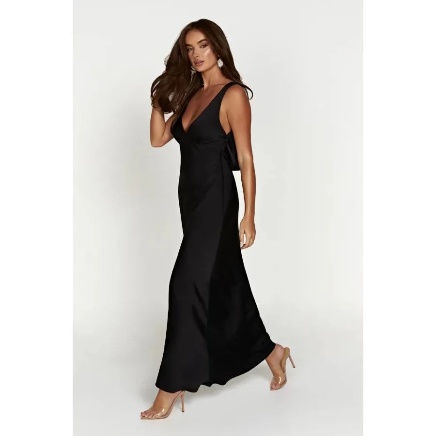 Black Nadia Satin Cowl Back Maxi