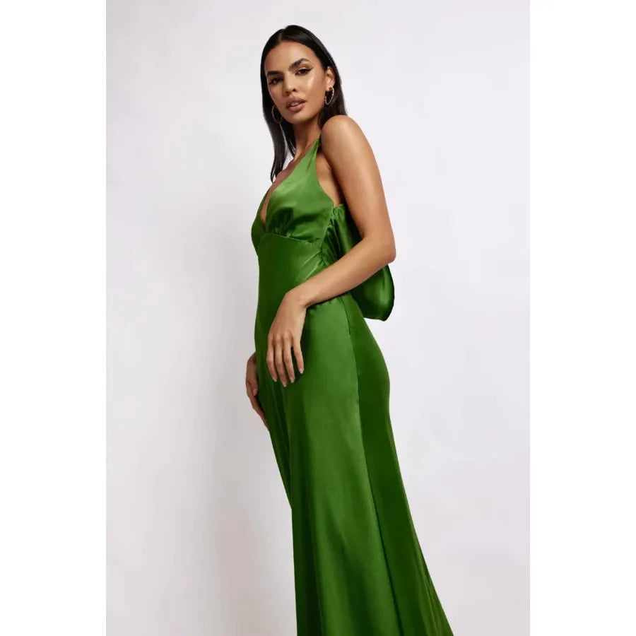 Emerald Nadia Satin Cowl Back Maxi - 18