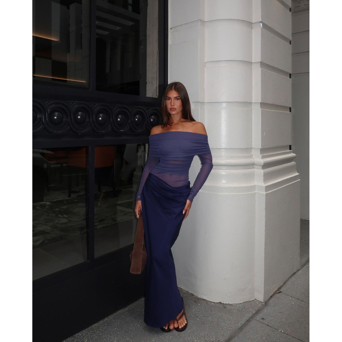 Navy Yasmin Off Shoulder Maxi