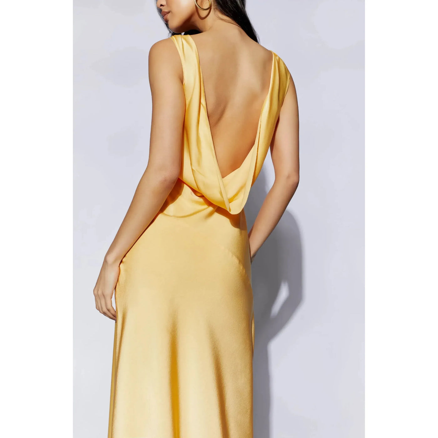 nadia maxi satin dress with back cowl Nadia Maxi Satin Dress With Back Cowl - Lemon