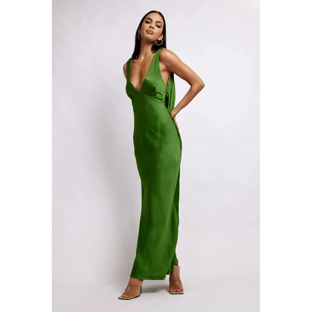 Emerald Nadia Satin Cowl Back Maxi - 18