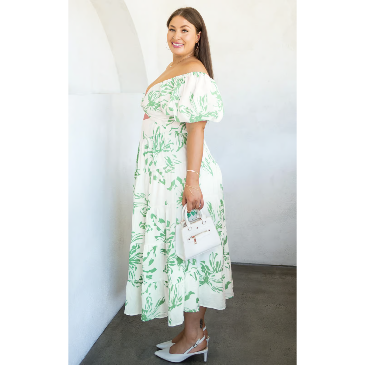 Green Bretta Sweetheart Puff Sleeve Maxi