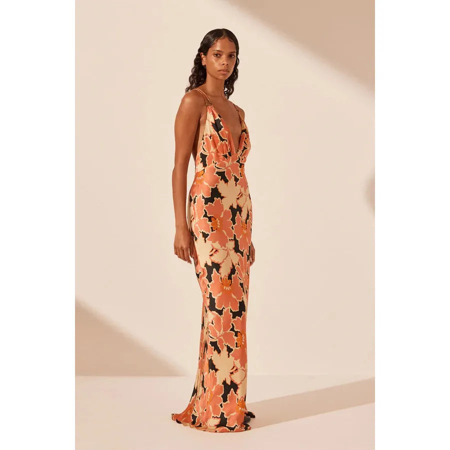 Rosa Silk Plunged Double Strap Maxi - 14