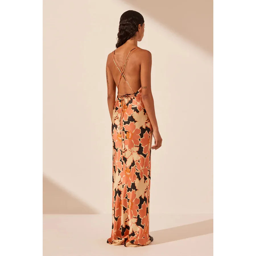 Rosa Silk Plunged Double Strap Maxi - 14