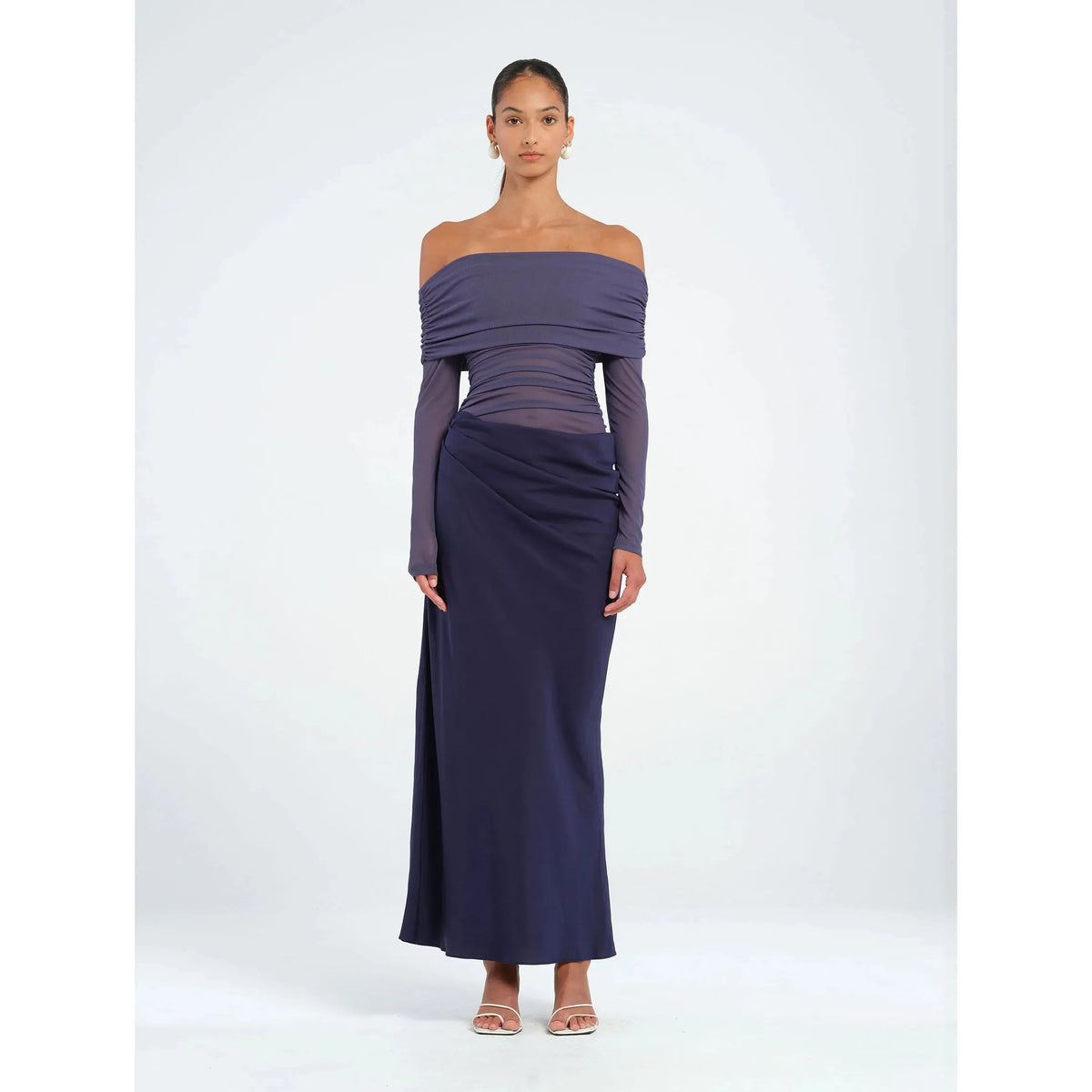 Navy Yasmin Off Shoulder Maxi