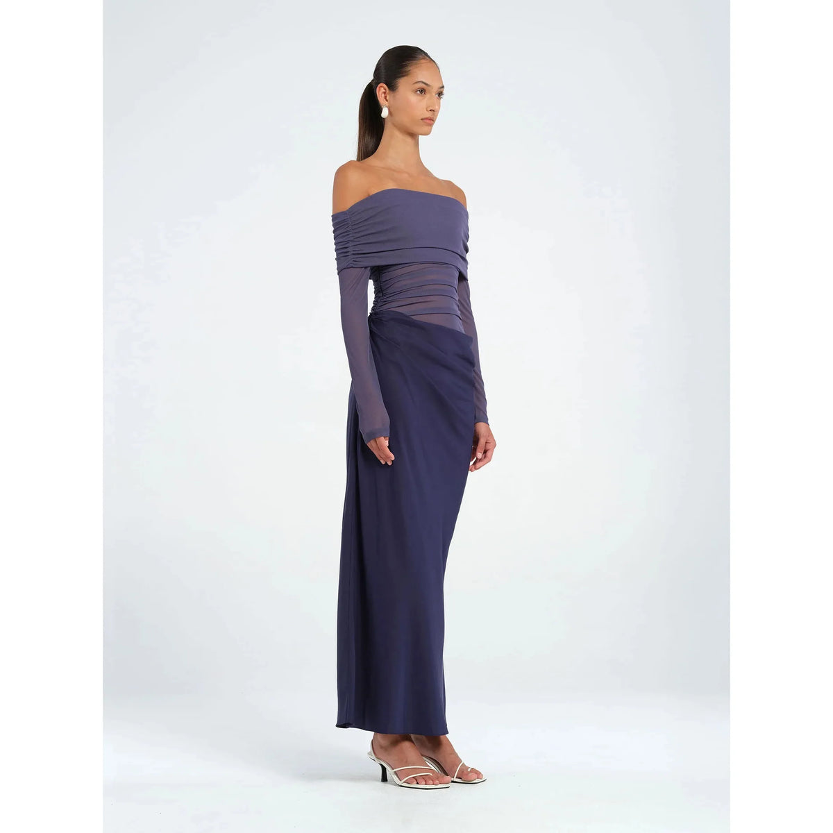 Navy Yasmin Off Shoulder Maxi