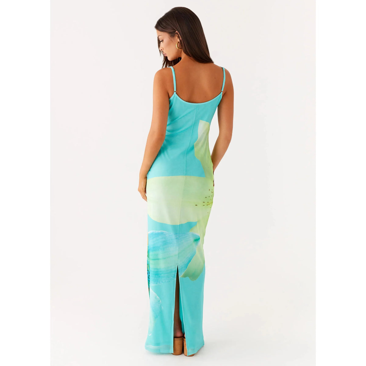 Turquoise Floral Slip Mesh Maxi