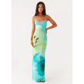 Turquoise Floral Slip Mesh Maxi