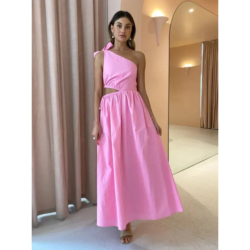 Pink Grapefruit Gabriella One Shoulder Maxi