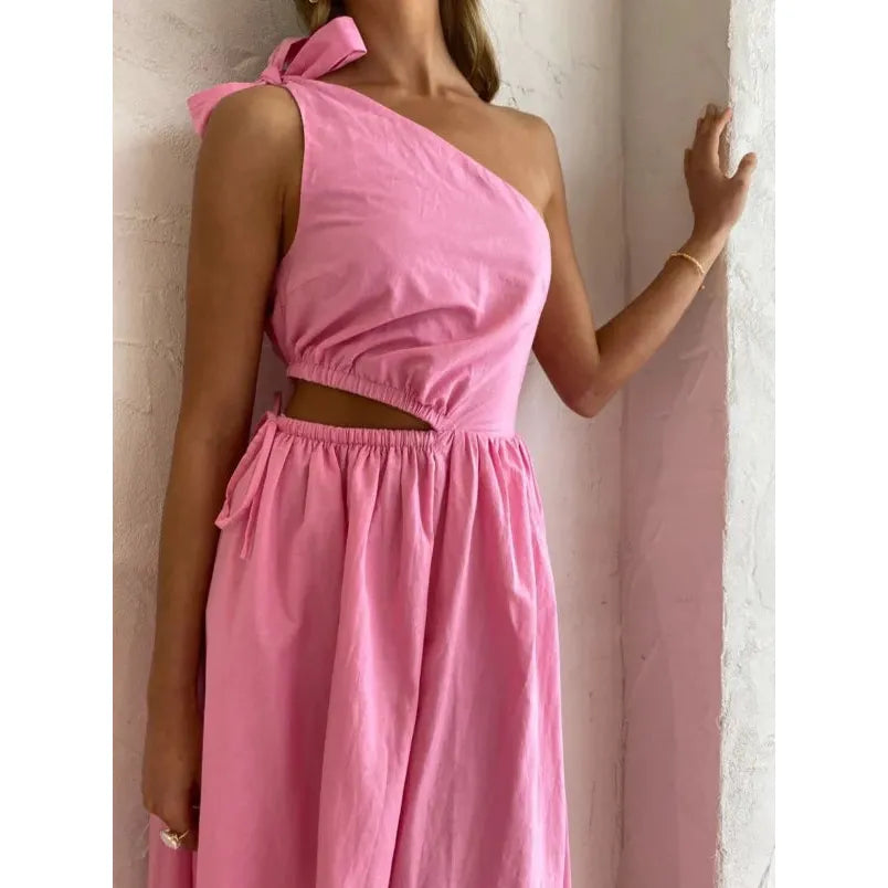 Pink Grapefruit Gabriella One Shoulder Maxi