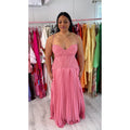 Pink Daniella Lace Corset Pleated Maxi