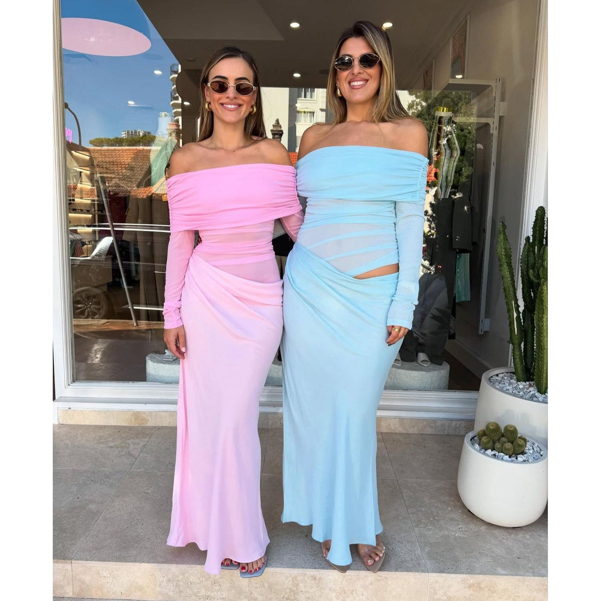 Baby Blue Yasmin Off Shoulder Maxi