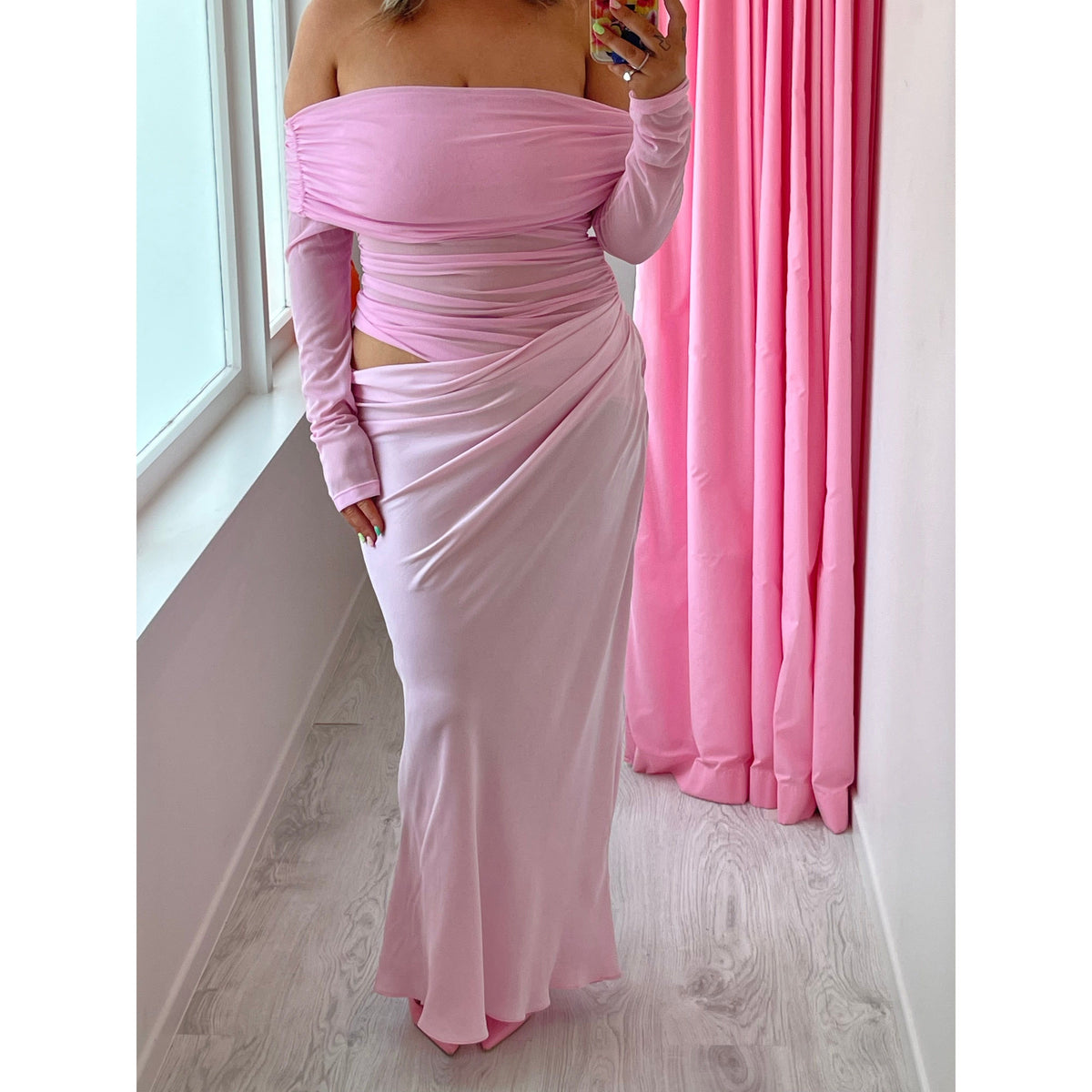 Pink Yasmin Off Shoulder Maxi
