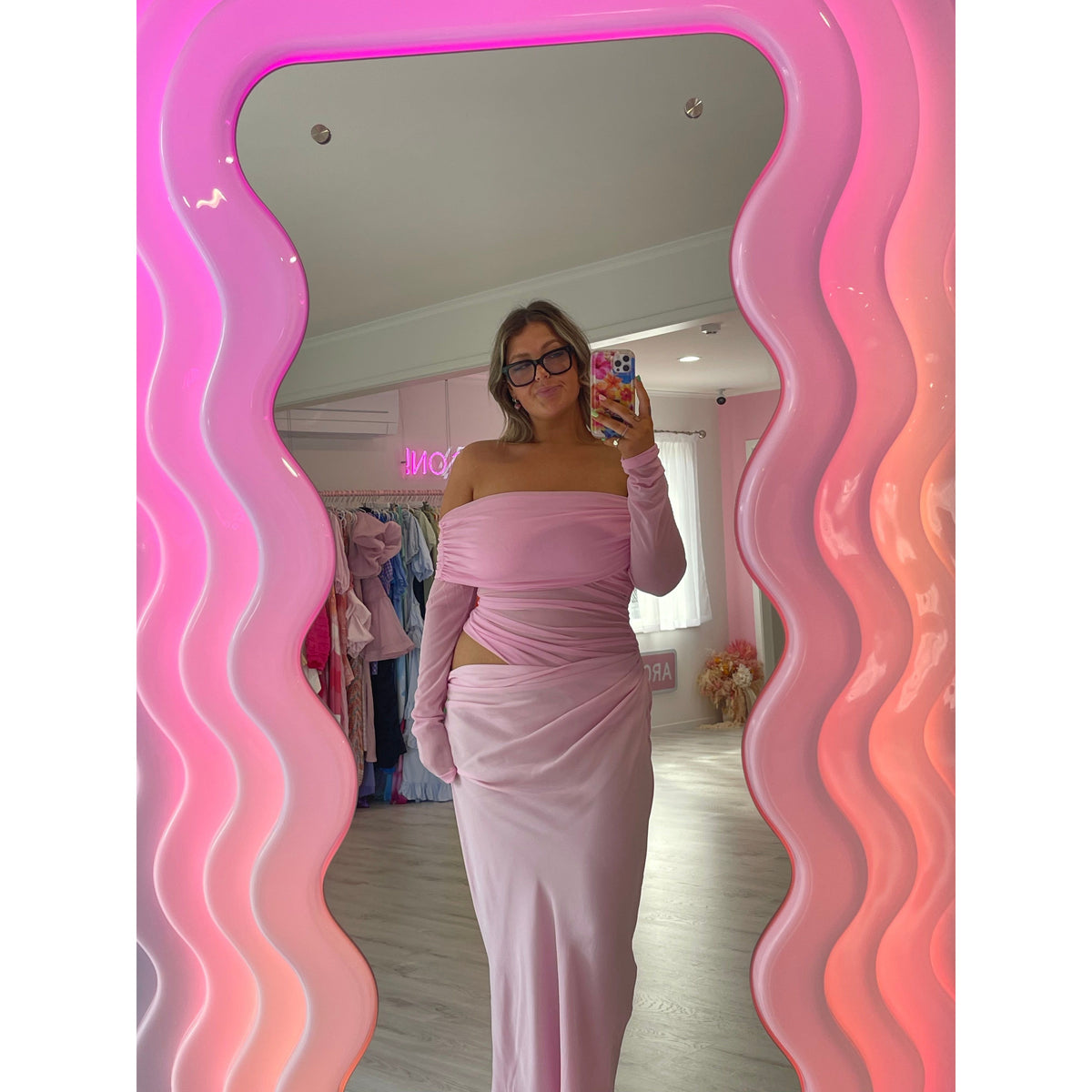 Pink Yasmin Off Shoulder Maxi