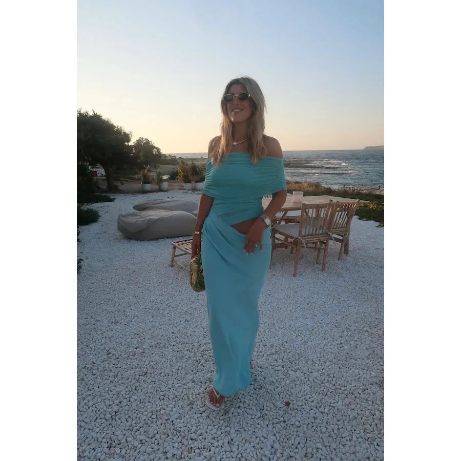 Aquamarine Nico Off Shoulder Maxi