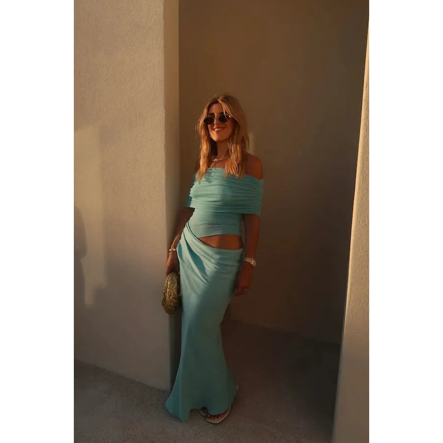 Aquamarine Nico Off Shoulder Maxi