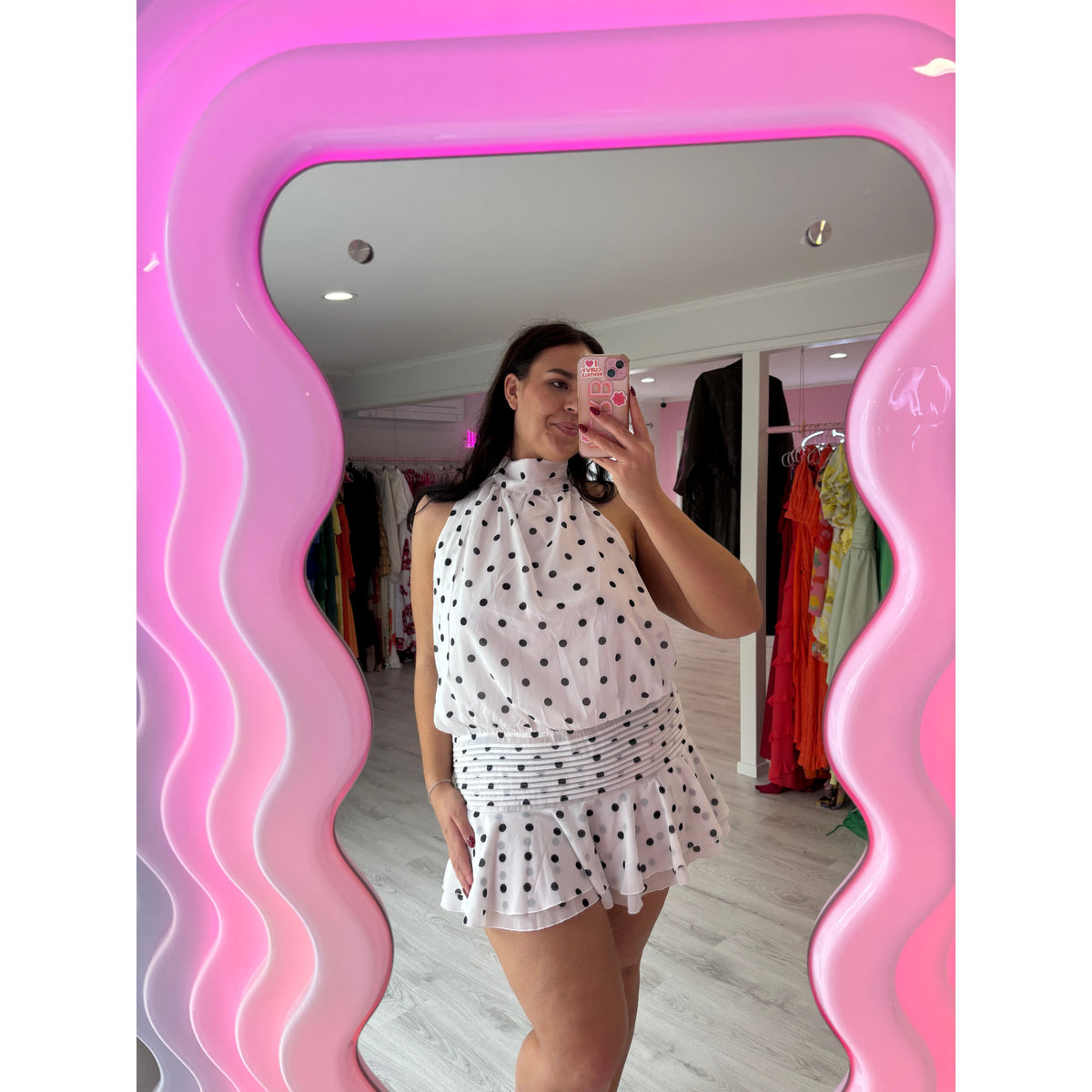 White Polka Dot Willow Chiffon Mini