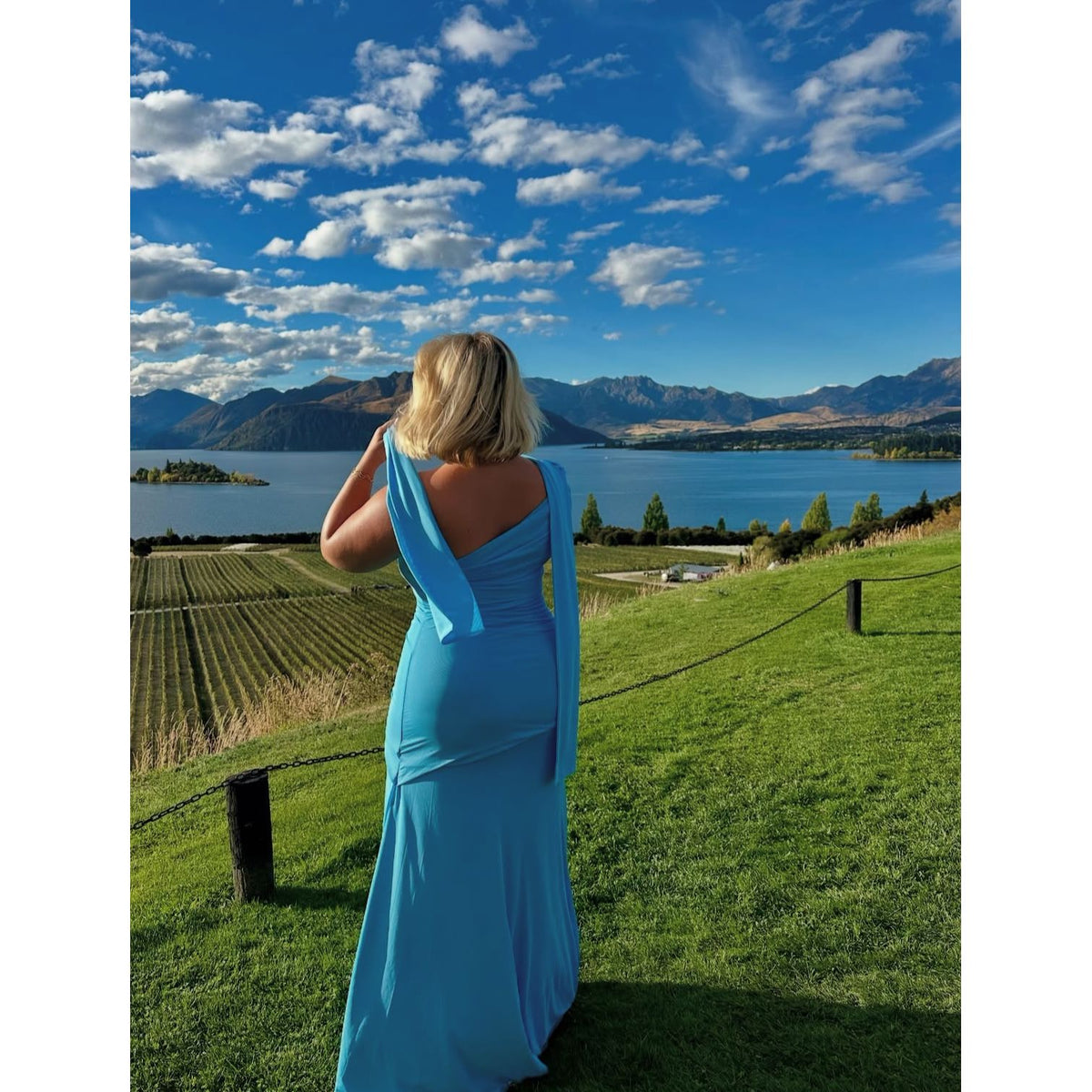 Bleu Fiesta Off Shoulder Maxi