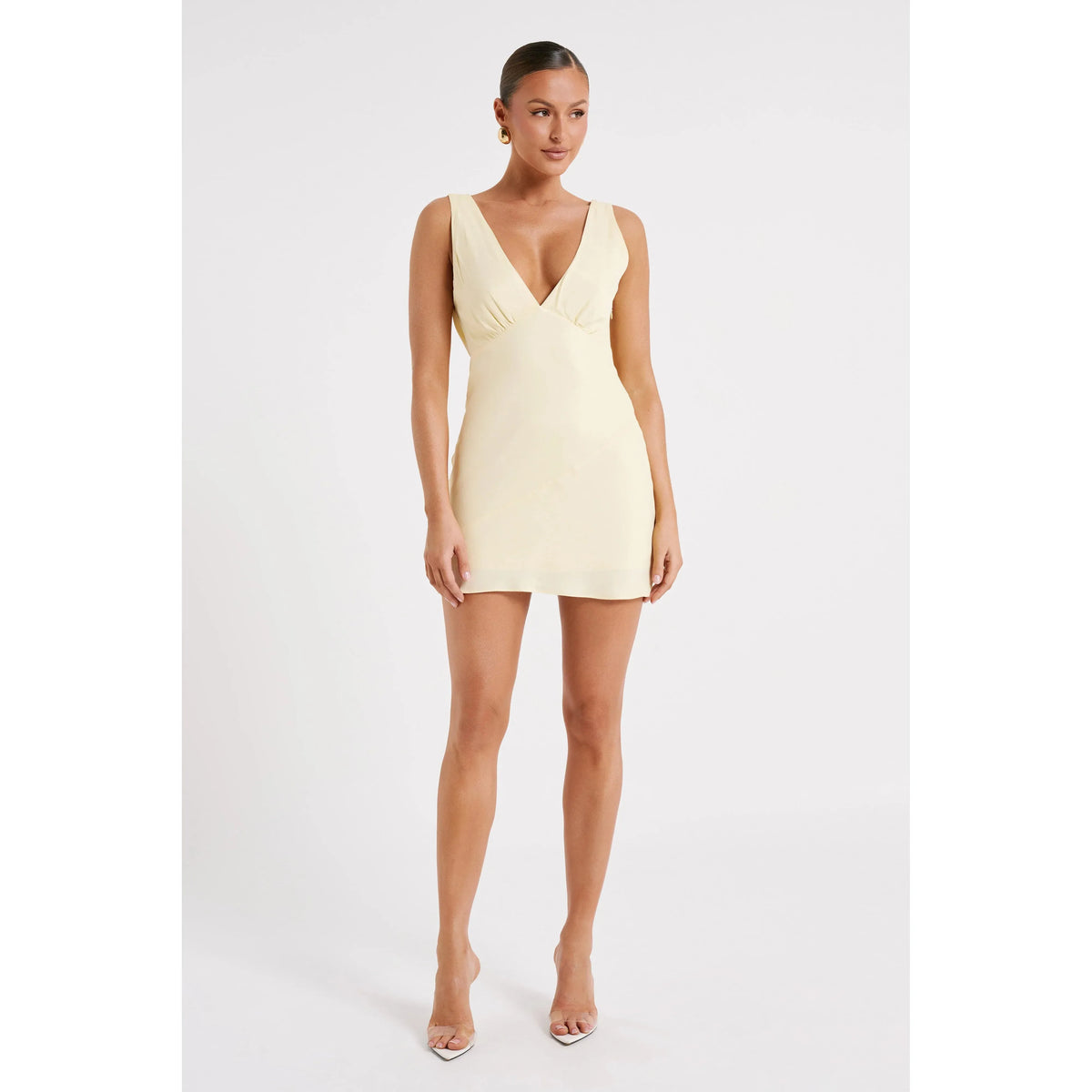Light Yellow Nadia Satin Cowl Back Mini - 14