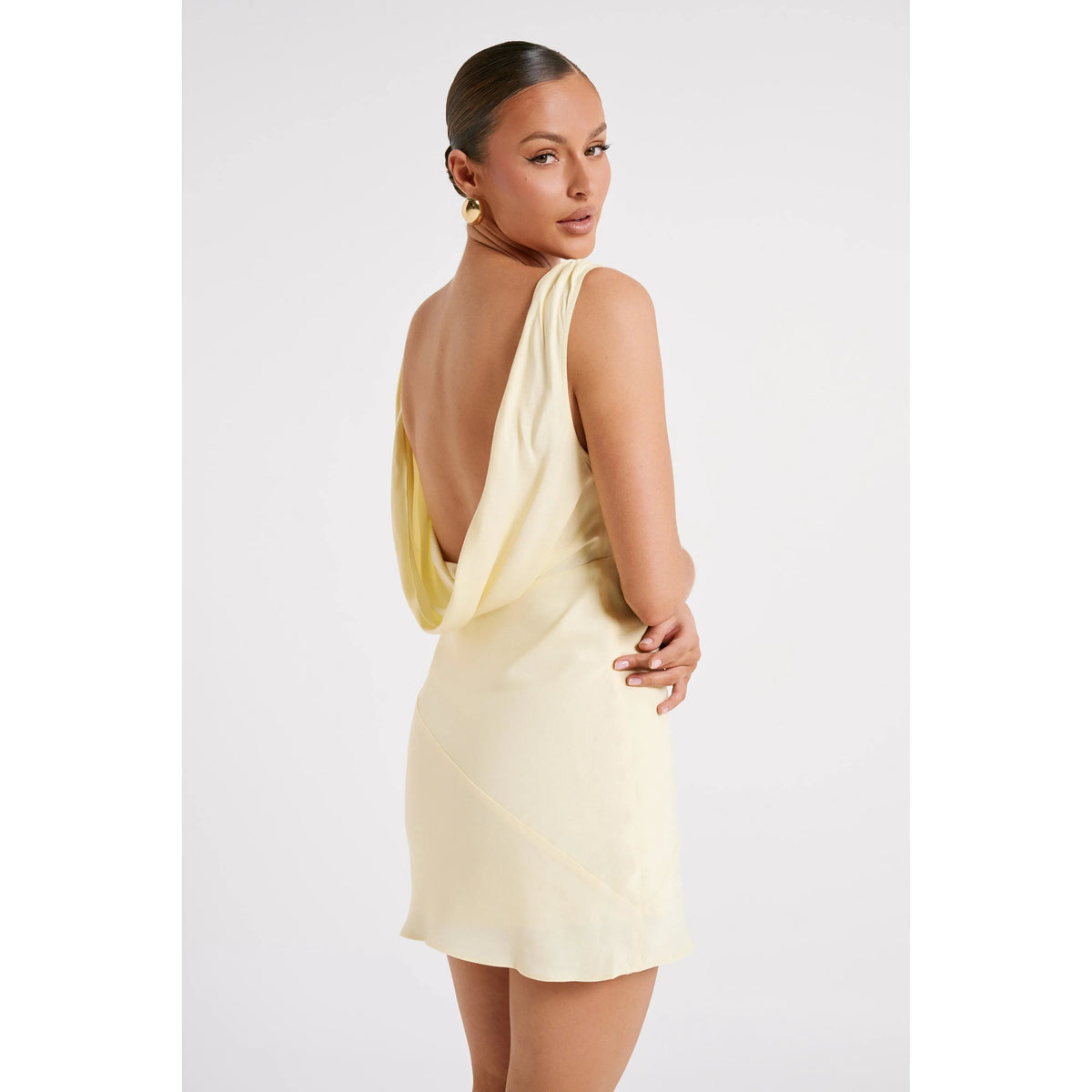 Light Yellow Nadia Satin Cowl Back Mini - 14