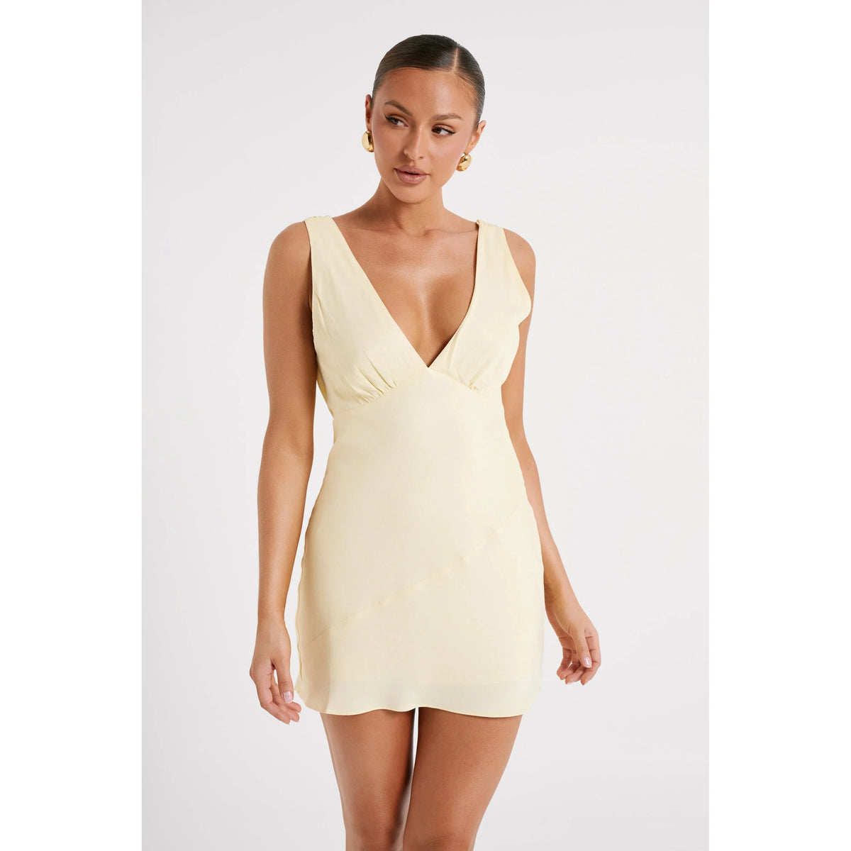 Light Yellow Nadia Satin Cowl Back Mini - 14