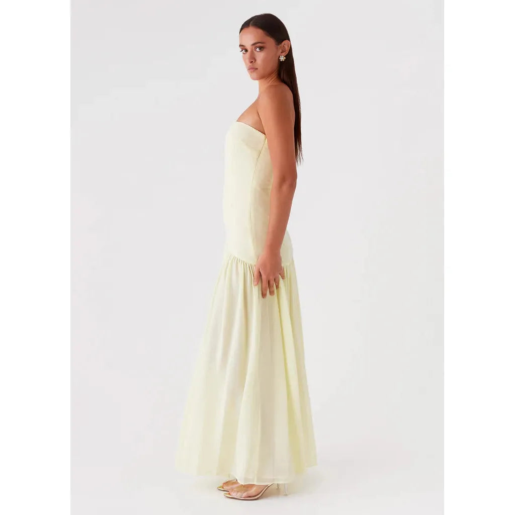 Pale Yellow Eden Strapless Maxi