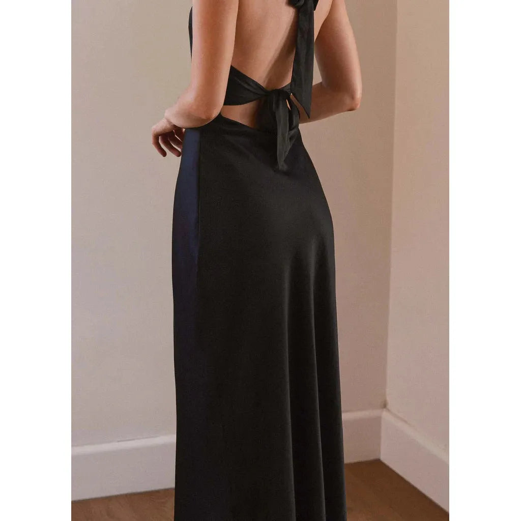 Black Heavy Hearted Satin Maxi - 18