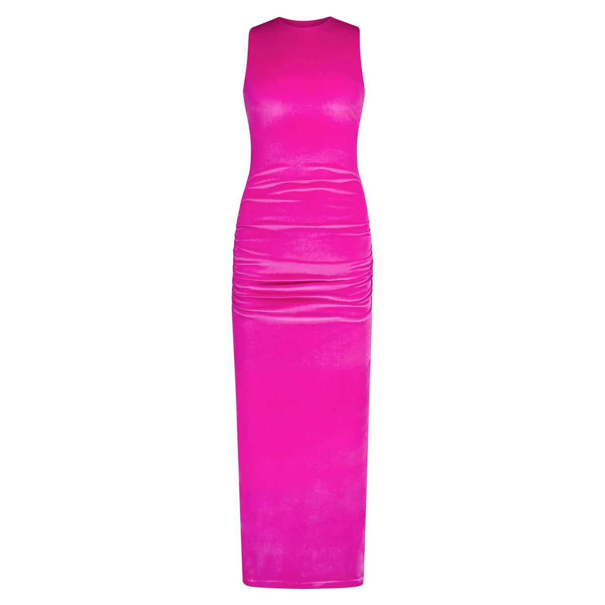 Fuchsia Ruched Velour Maxi