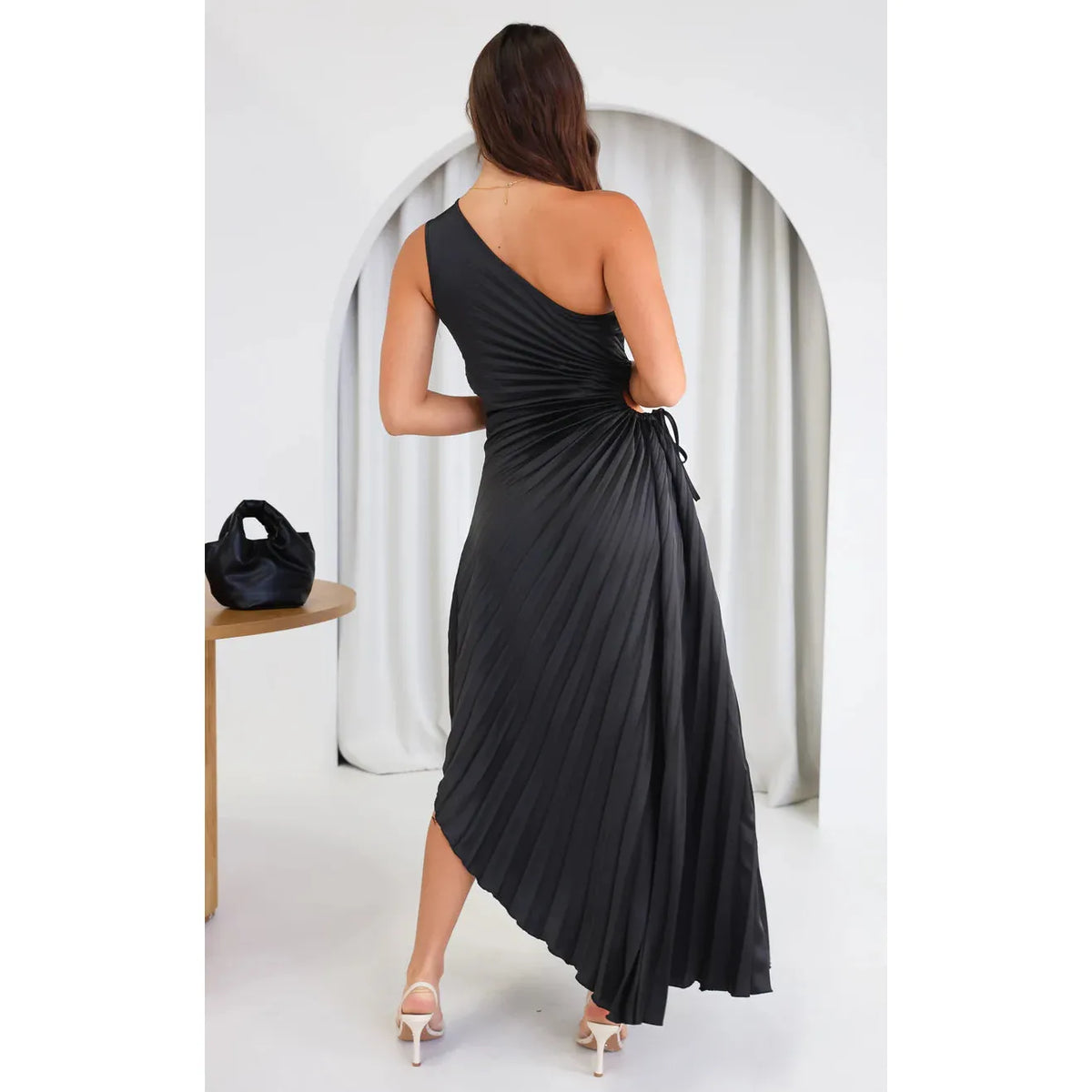 Black Rochelle One Shoulder Asymmetrical Maxi - 20