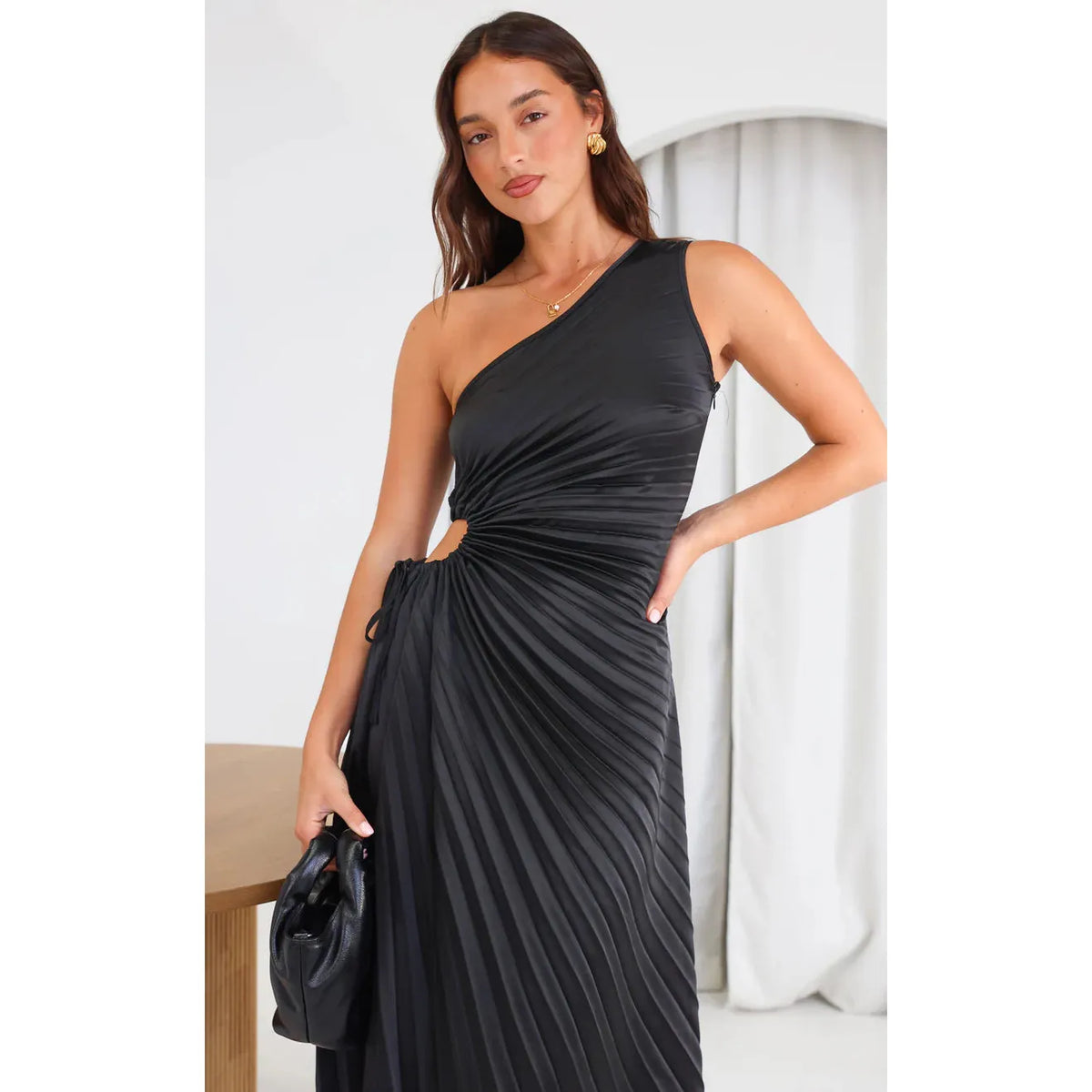 Black Rochelle One Shoulder Asymmetrical Maxi - 18