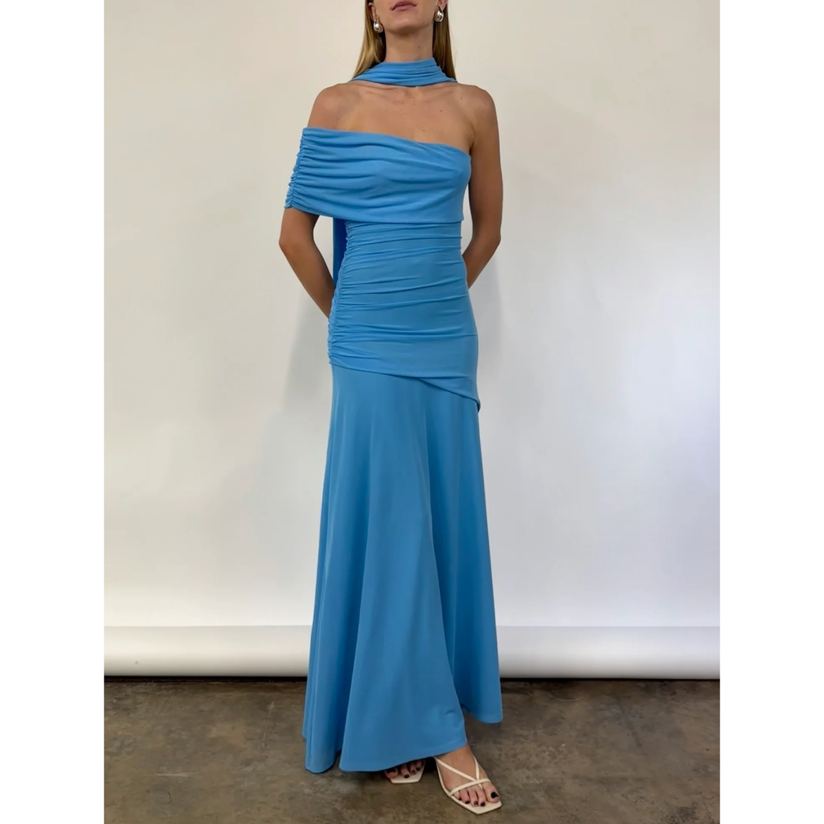 Bleu Fiesta Off Shoulder Maxi