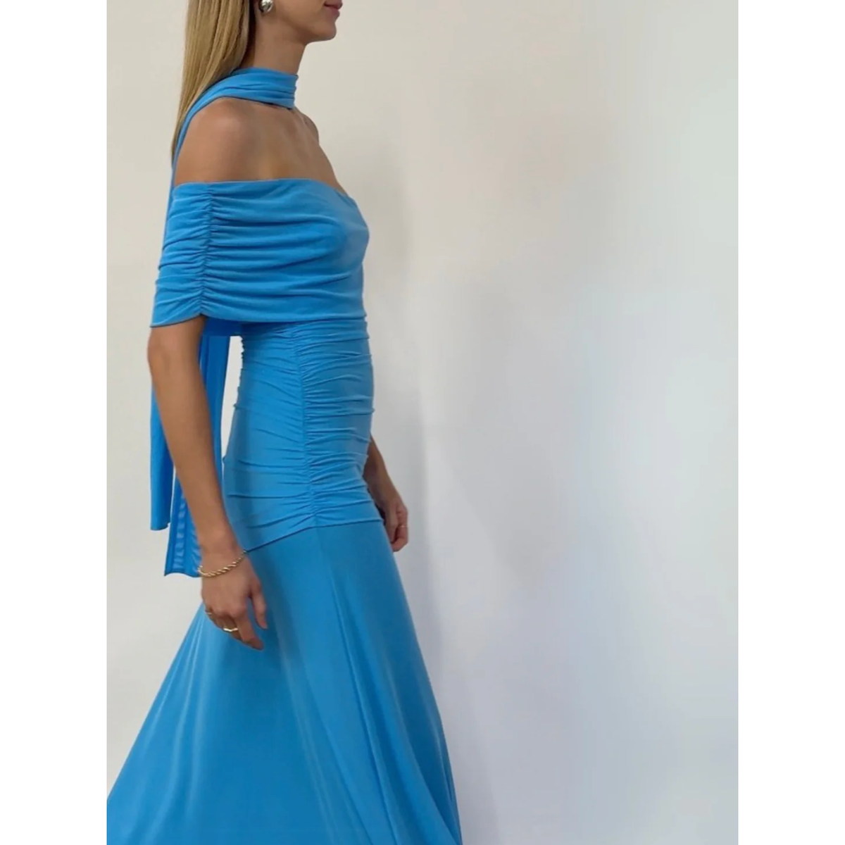 Bleu Fiesta Off Shoulder Maxi