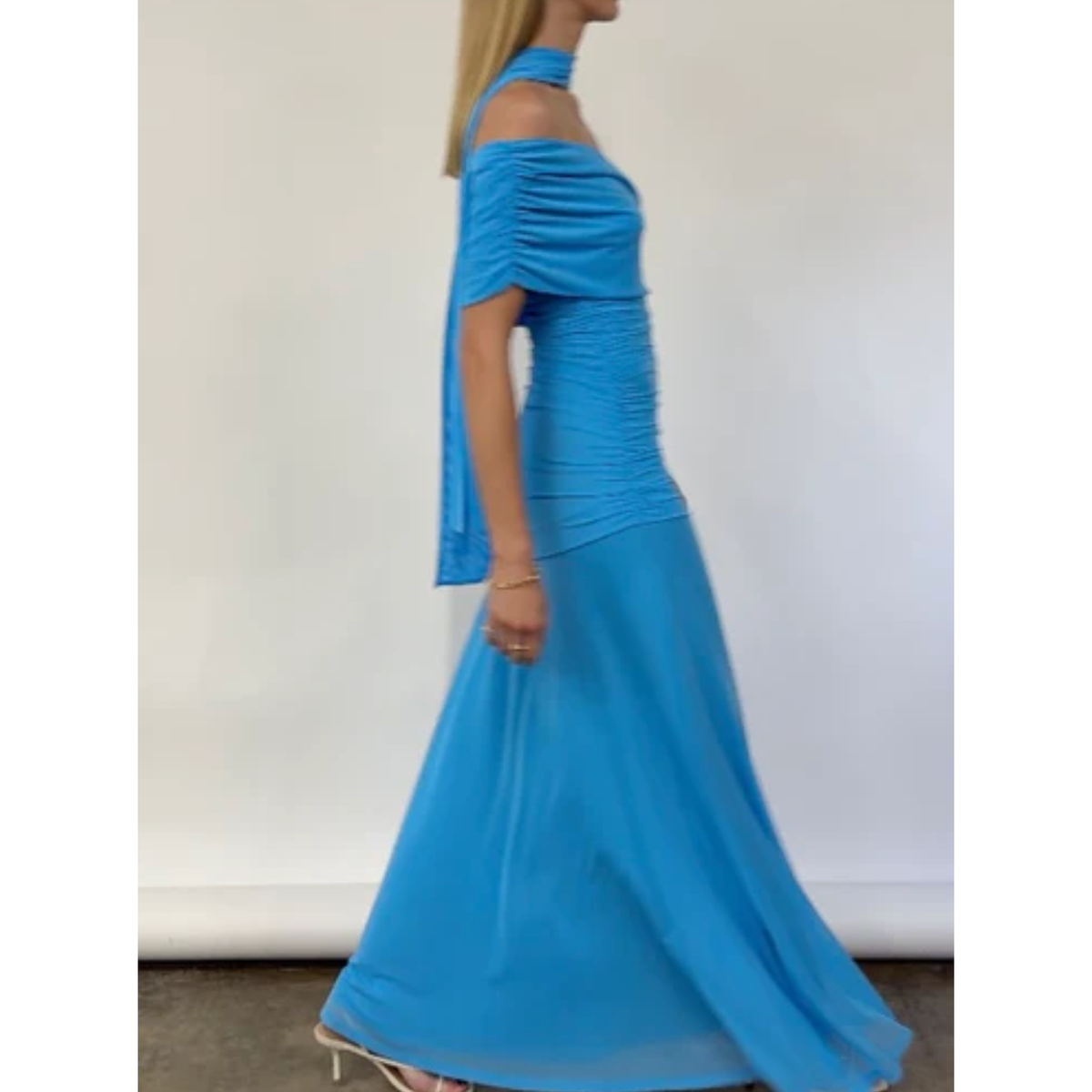 Bleu Fiesta Off Shoulder Maxi