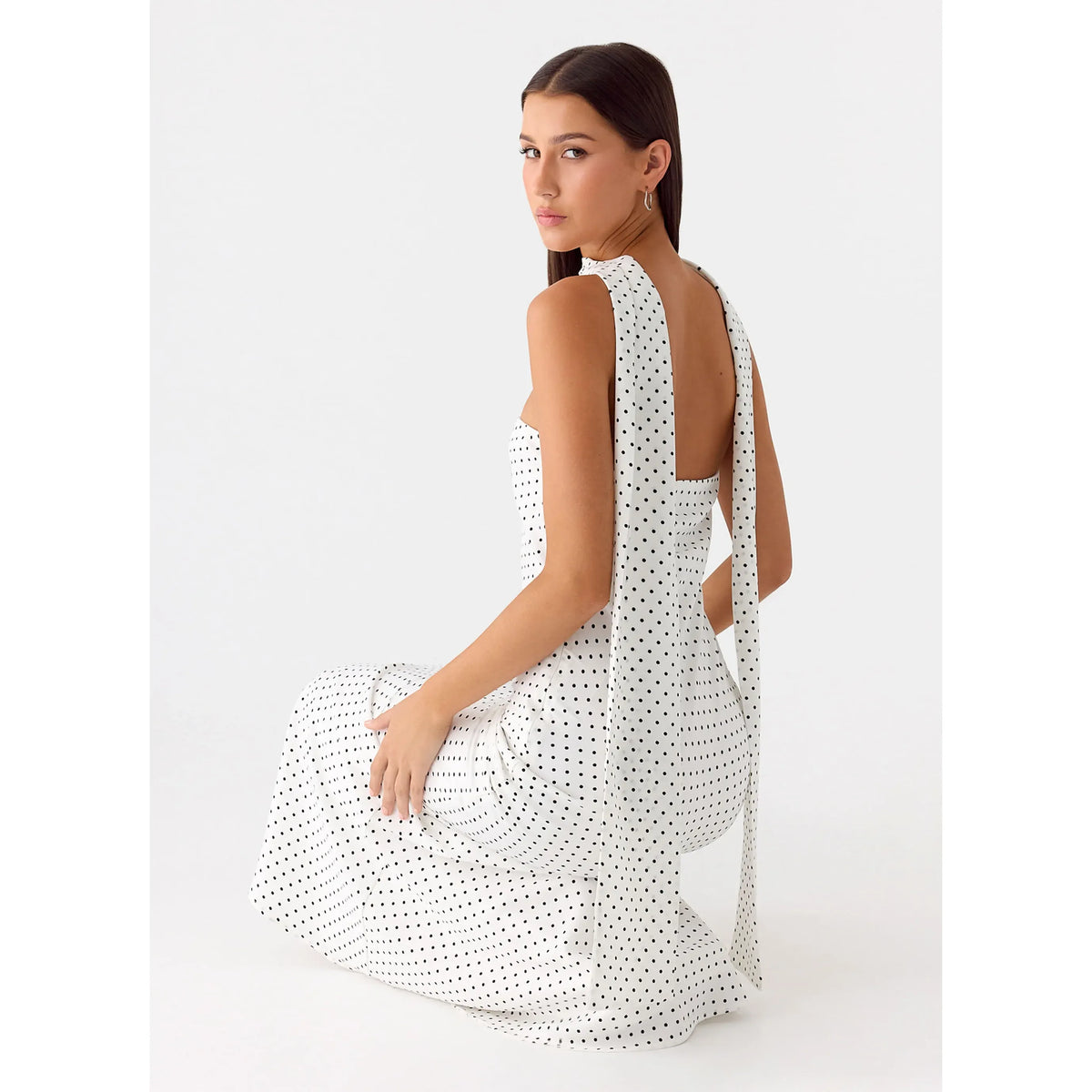 White Polka Dot Pagoda Maxi