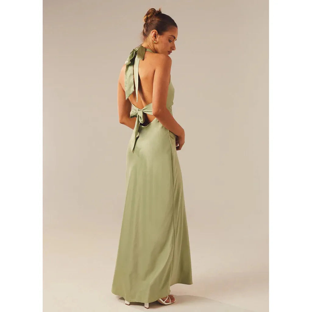 Sage Heavy Hearted Satin Maxi