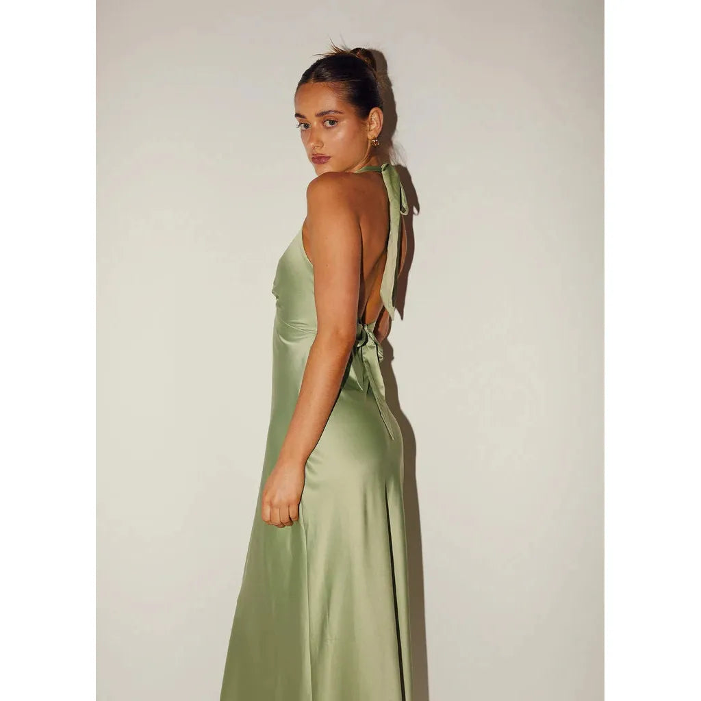 Sage Heavy Hearted Satin Maxi