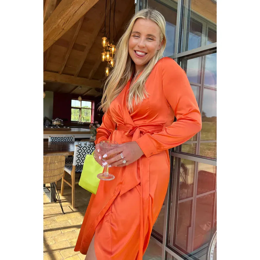 orange wrap midi dress Calvin Klein Orange Wrap Midi Dress Size 16W NWT Zip Closure
